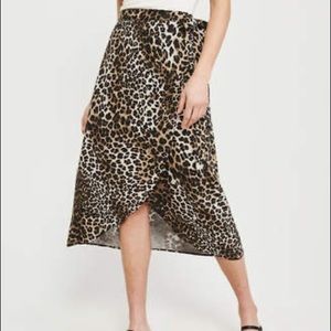 Abercrombie & Fitch Animal Print Wrap Midi Skirt